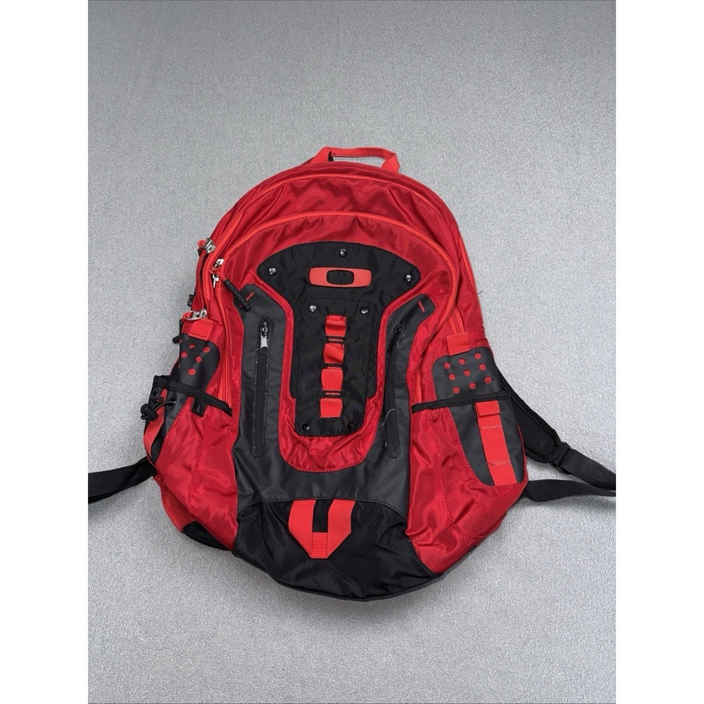 Vintage Y2K Oakley Red Black Backpack Laptop School Travel Hiking Book Bag